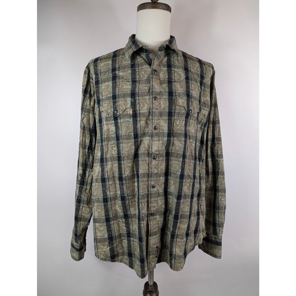 Wrangler Retro Mens XL Shirt Black Pearl Snap Paisley Plaid Button Up Pocket Top
